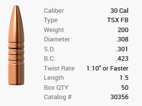 Barnes bullet .30/.308 200GR TSX FB 50 pieces