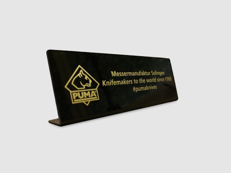 Thekendisplay / Aufsteller schwarz "Knifemakers to the world"