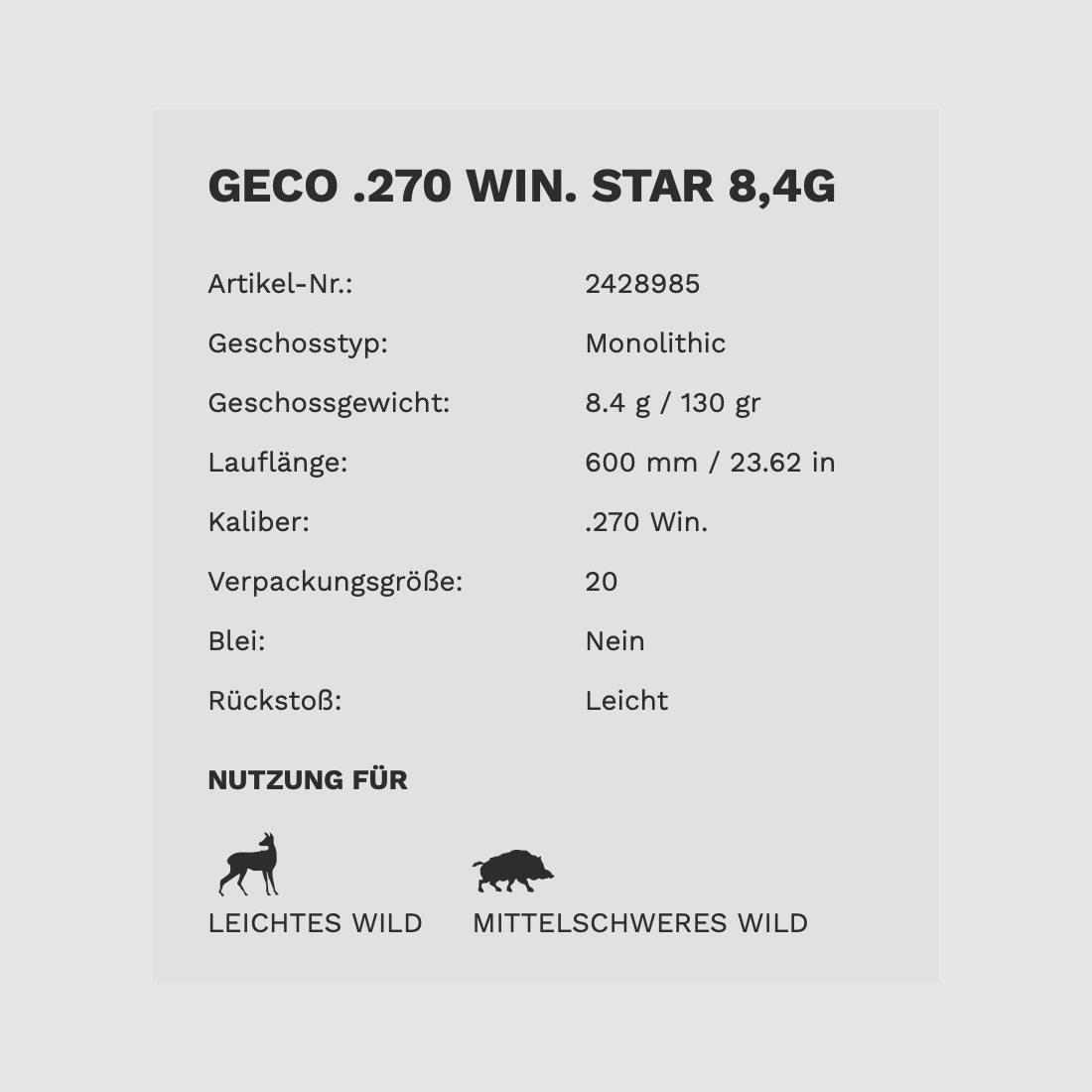 Geco 2428985 .270 Win. Star 8,4G 130Gr. Balas de deformación sin plomo