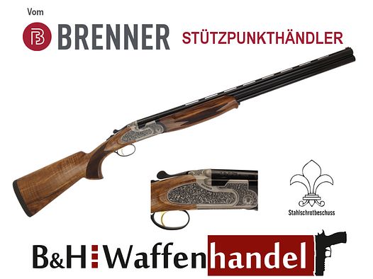 Neuwaffe, auf Lager: Bockdoppelflinte Brenner Modell: BF20 Premium Silber Kal.: 12/76 Lauflänge: 71cm / 710mm