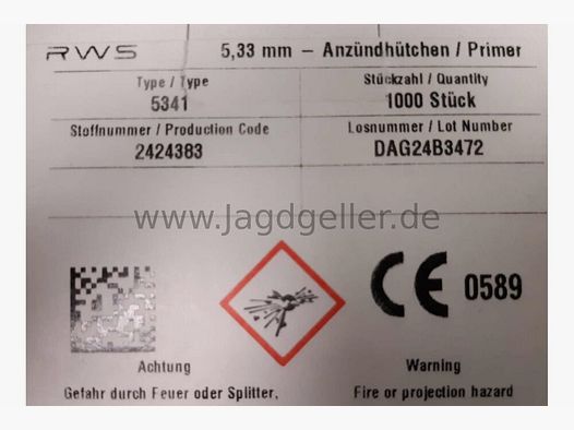 Zündhütchen 5341 Large Rifle von RWS 1000 Stück