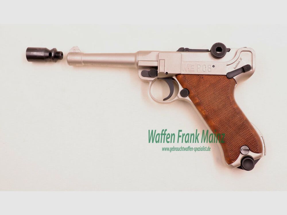 Melcher Cuno, Solingen ME P08 matt vernickelt 9mm P.A.K.