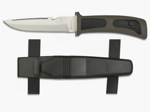 Tauchermesser mit Sägerücken und Cutter,Bein-Gummi, SCHWARZ