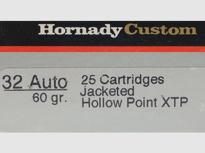 Match - Fangschuss Munition Hornady Custom .32 Auto 7,65 mm 60gr. Hohlspitz VE 25 !!!!