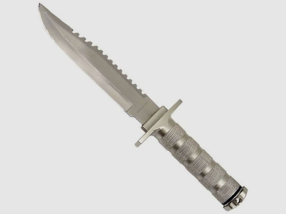 Survivalmesser silber mit Schleifstein und Zubehr