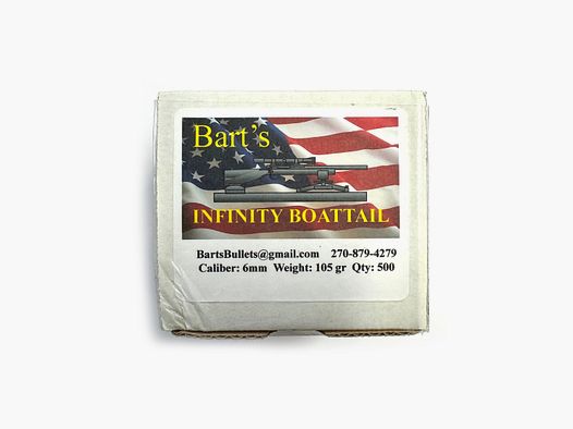 BART'S BALAS .6MM INFINITY BOAT TAIL 105GR 500UD.