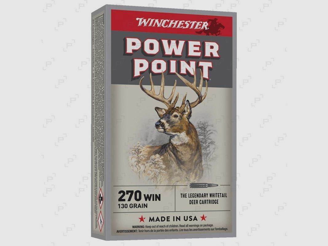 Box mit 20 Patronen für Großwild WICHESTER POWER POINT Kaliber .270 WIN - 130 GR