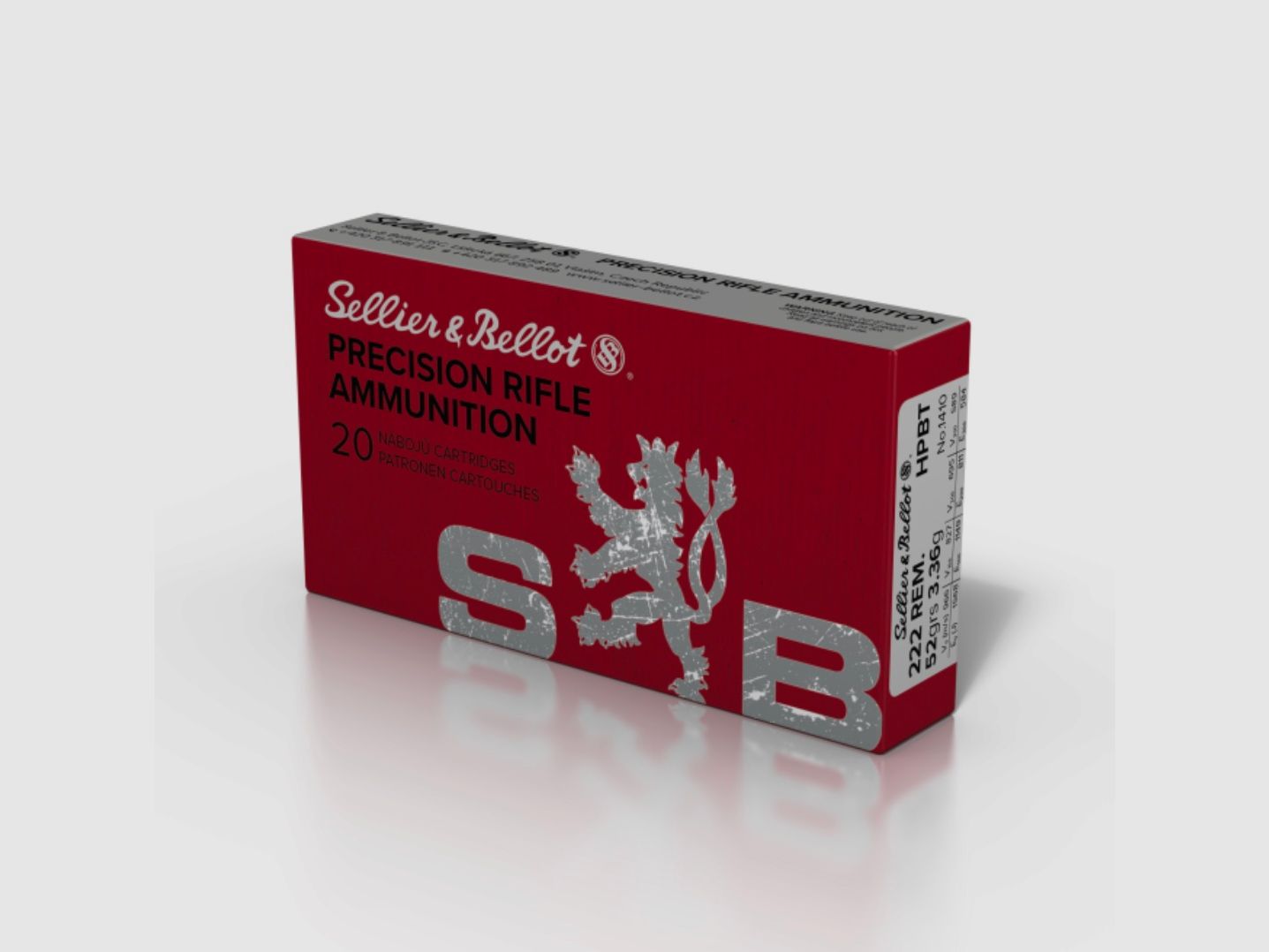 Sellier & Bellot .222 Rem. HPBT OTM 3,4g 52grs. Munición para armas largas 20 unidades.