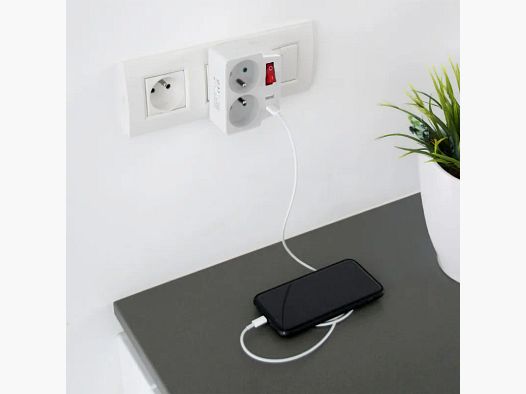 Wandsteckdose Duo USB mit 2 Steckdosen - Schnelles und sicheres Laden