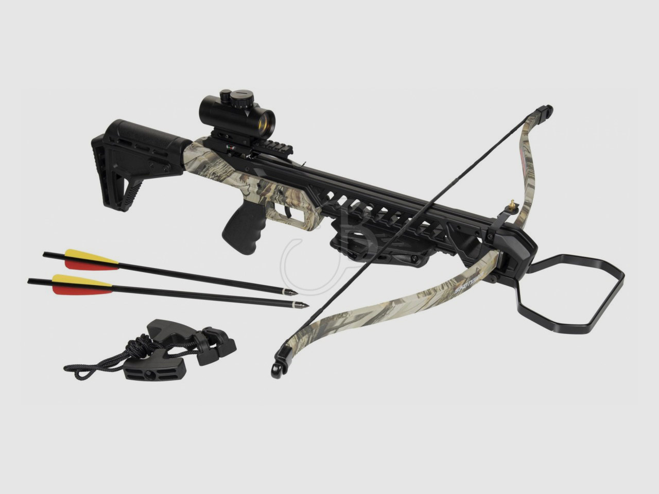 Recurve Armbrust Skorpion XBR 300 camo 175 lbs Red Dot 2 Pfeile und ZubehĂ¶r (P18)