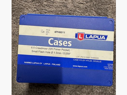 100 casquillos Lapua 6,5 Creedmoor SR Rifle Pequeño