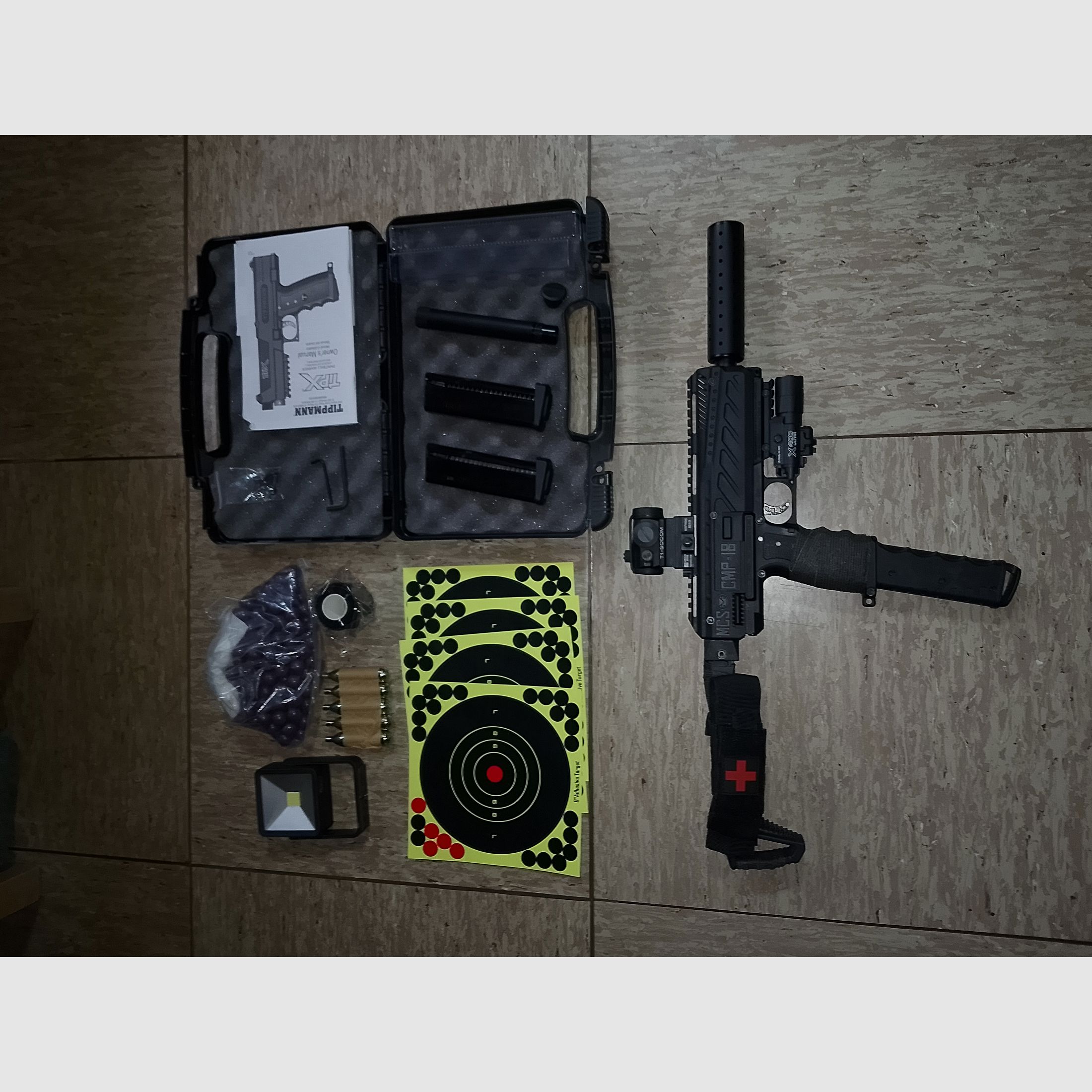 Tippmann Tipx MSC Body Kit Marker .68 Accessoires Paintballs Cal 68 CO2 Set Richtkijker Rood Groen Punt Socom Laser Lamp