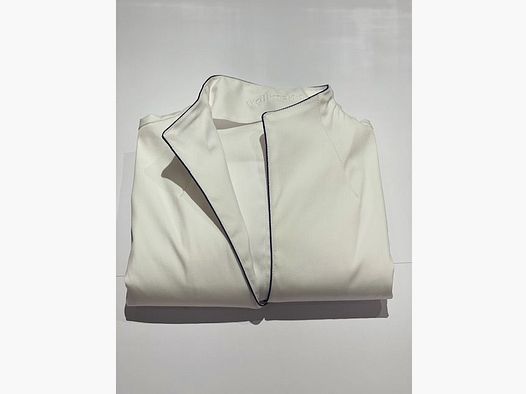 Schwanenhalsbluse Langarm Weiss mit Paspol in Dunkelblau