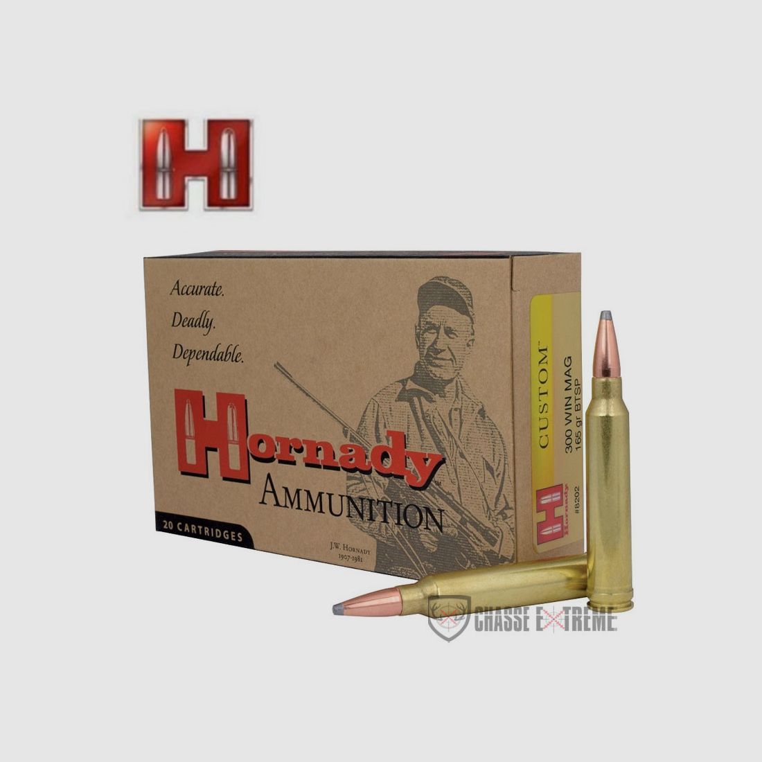 20 Patronen HORNADY Custom 300 Win Mag 165 Gr Interlock Btsp, Bild 1 von 2