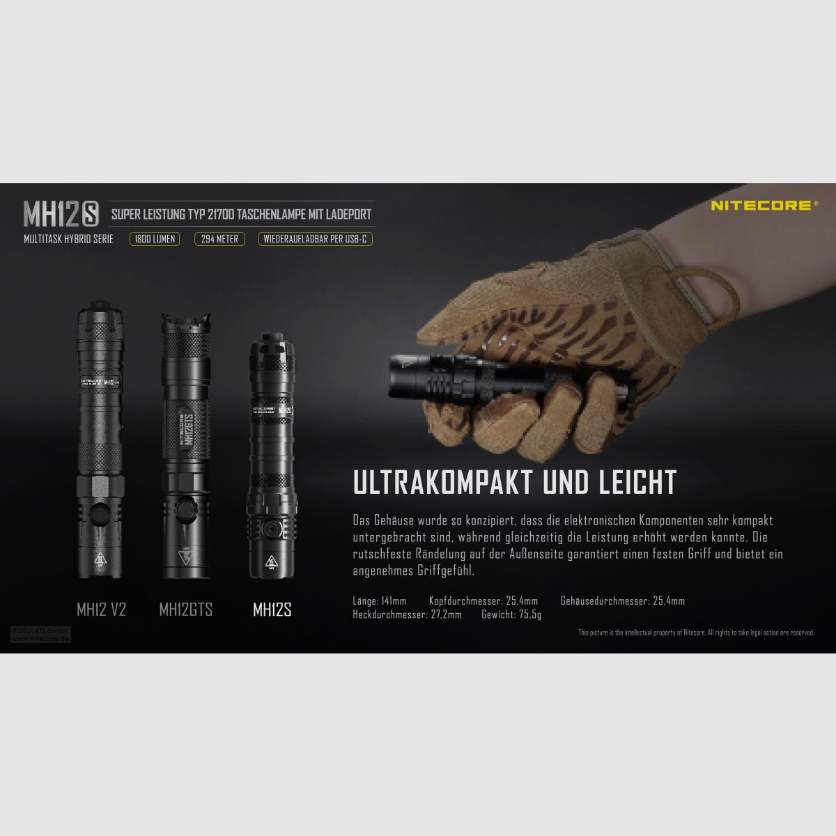 Nitecore MH12S Taschenlampe 1800 Lumen