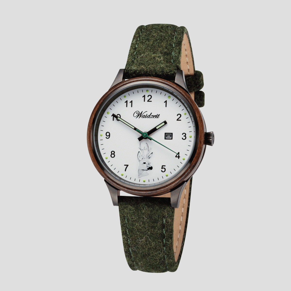 Damenjagduhr Diana Rehbock mit Lodenarmband Olivgrün