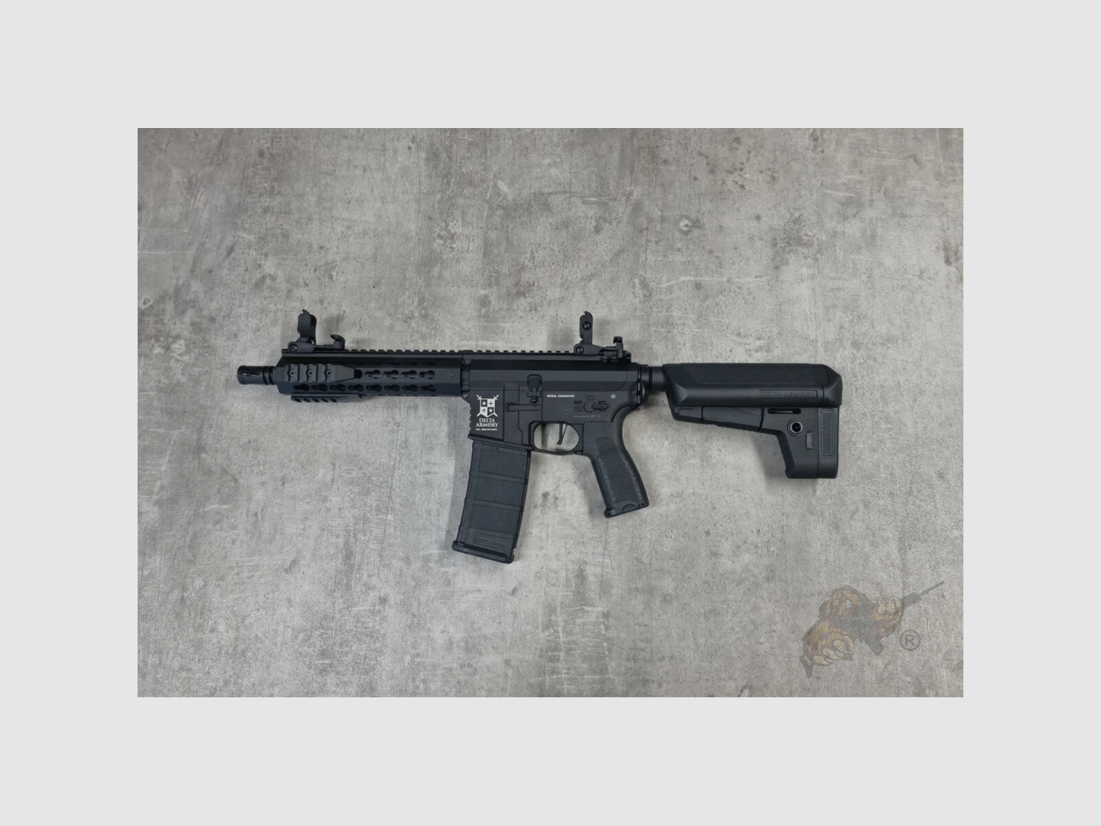 AR15 KeyMod 8 Zoll ALPHA Vollmetall Delta Armory Schwarz S-AEG Airsoft Gewehr Frei ab 18 Jahren