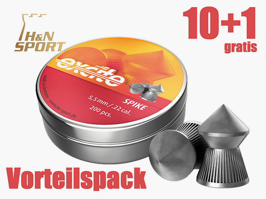 10+1 GRATIS x 200 St. H N Spitzkopf-Diabolo EXCITE SPIKE, geriffelt, Kaliber 5,5 mm