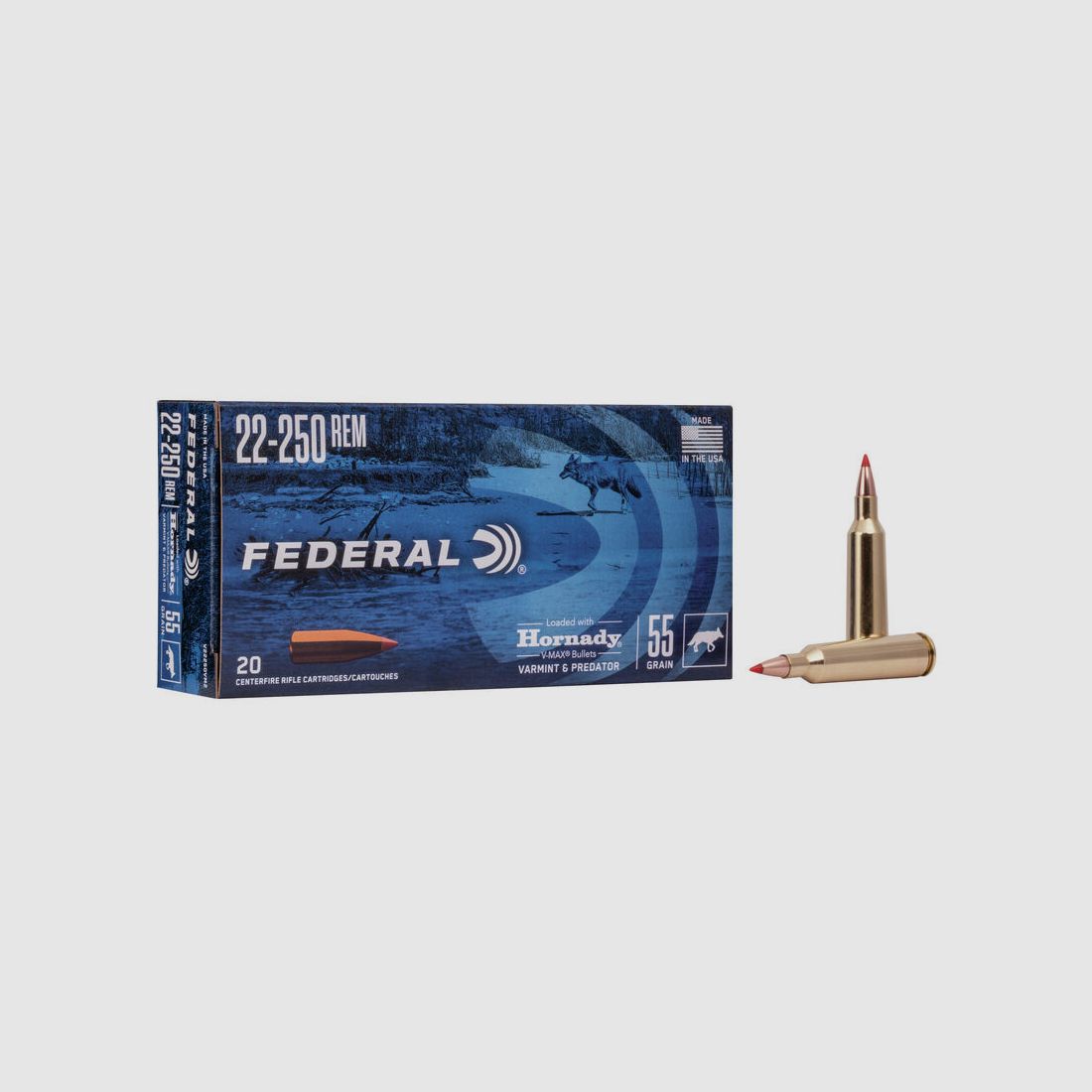 Federal Varmint & Predator .22-250 Rem. 55GR Hornady V-Max 20 cartuchos