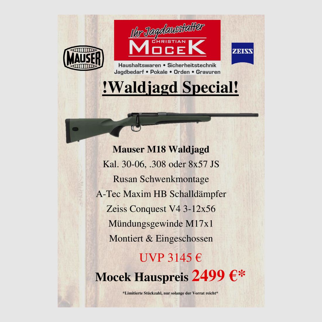 Mauser M18 Waldjagd, mit Zeiss Conquest V4 3-12x56
