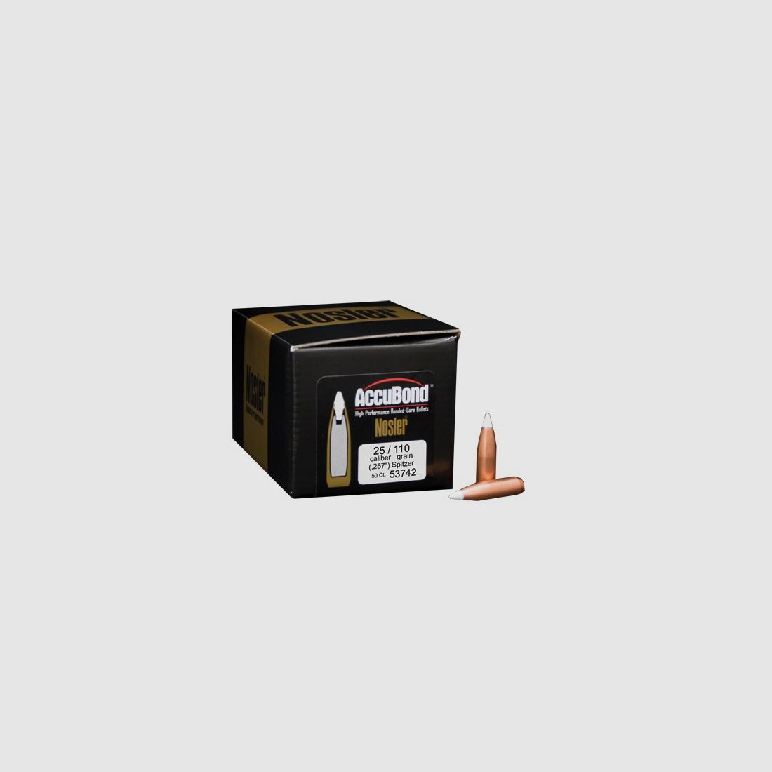 NOSLER 25 CALIBER (0.257″) 110GR SPITZER BOAT TAIL 50/BOX, image 2 of 3