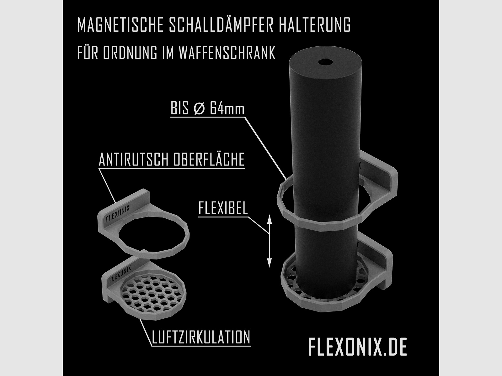 Smarthome Schalldämpferhalter Magnetisch schwarz Jagdzubehör
