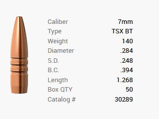 Barnes Geschoss 7mm/.284 140GR TSX BT 50 Stück