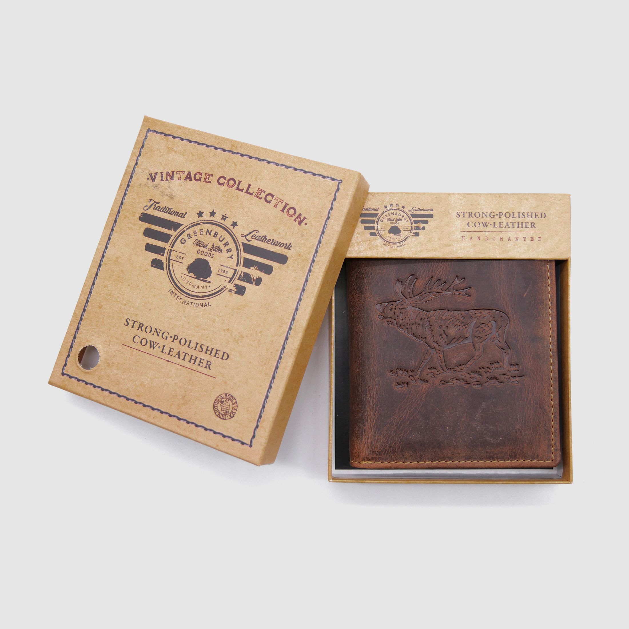 Greenburry Leder Geldbörse braun Vintage Animal Collection Royal Stag Hirsch 1701-stag-25