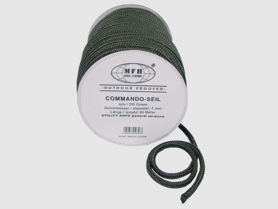 Touw, olijf, 7 mm x 60 meter op rol, polypropyleen 18g/m * Geen klimtouw! *