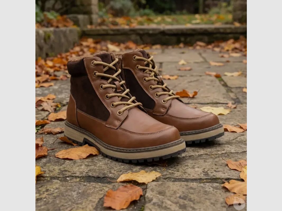 Bottines à lacets marron PU microfibre doublure polaire, image 1 sur 12