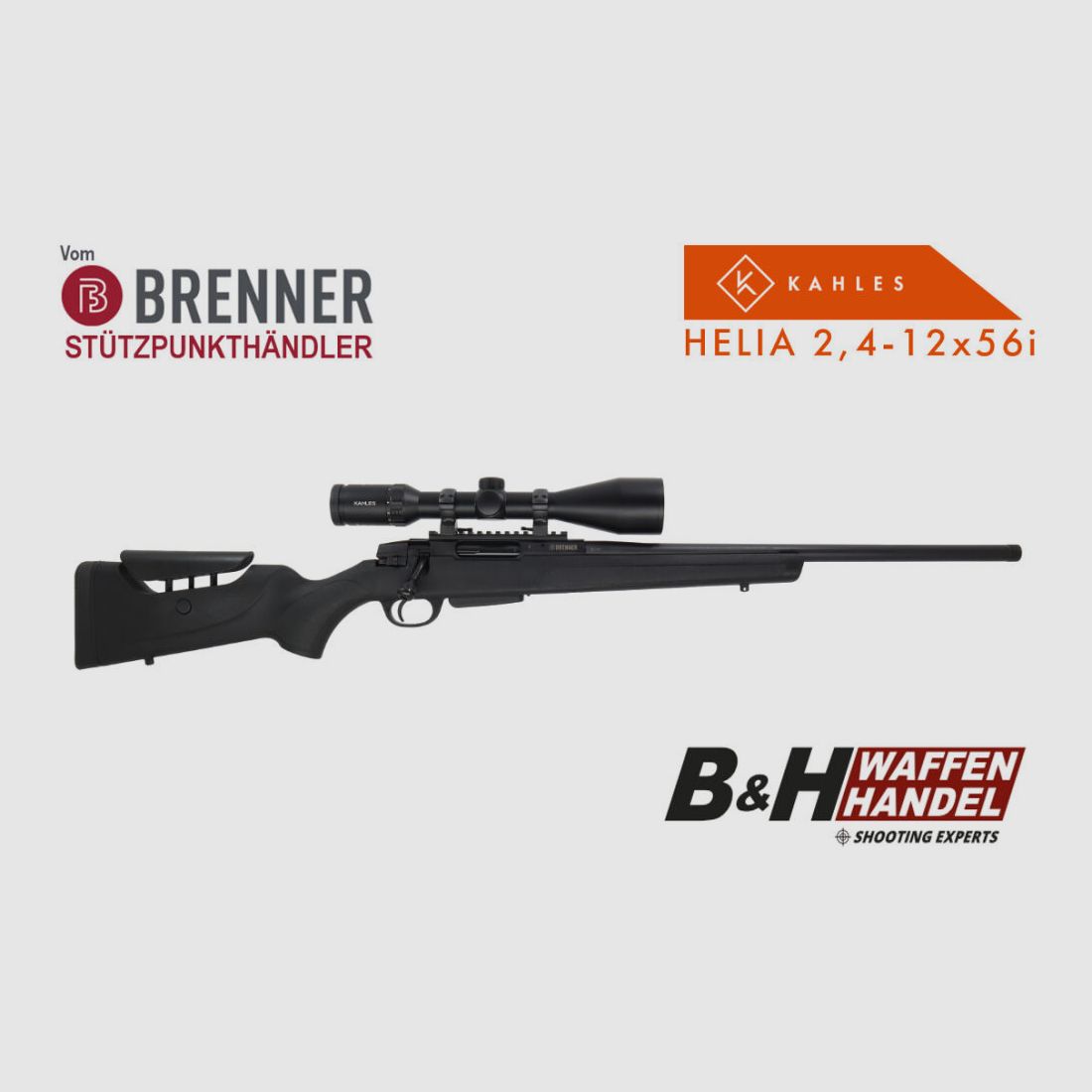 Brenner Komplettpaket: BR20 Polymerschaft mit Kahles Helia 2.4-12x56i fertig montiert Jagdbüchse Repetierer