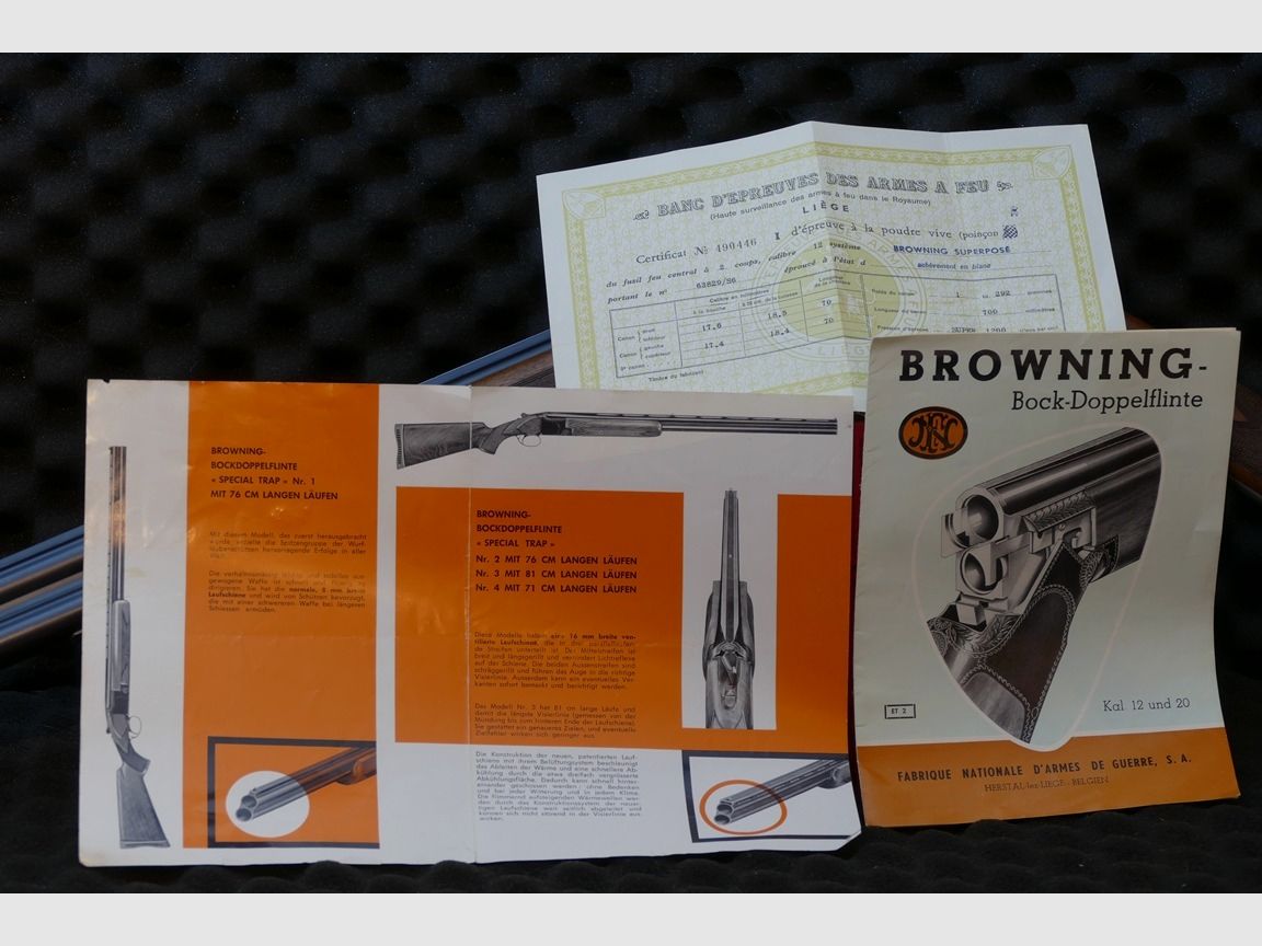 Browning / FN Superposed, Vorläufer der legendären B25, BJ1966 - handeingepasst – Special Trap - inkl. Original Dokumente passend zur Flinte