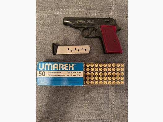 Schrikkelwapen IWG Mod. P 900 (9mm P.A.K.) – met magazijn & 50 schoten munitie (klusobject / gebruikssporen)