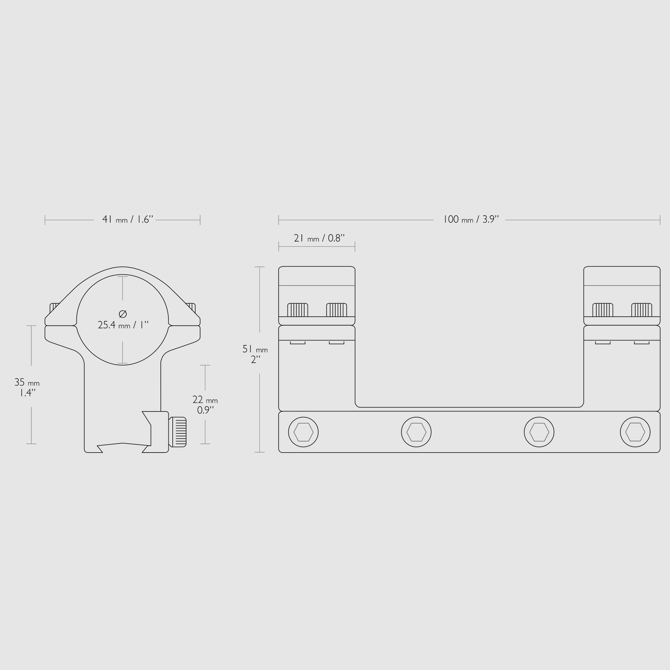HAWKE 22105 25.4mm 1" High Ring Mount for 9-11mm Rail Scope Mount
