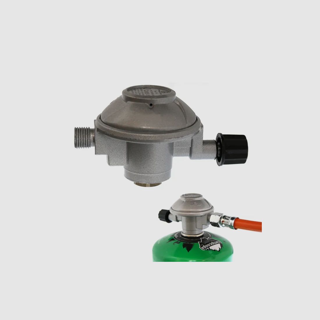 Cartridge regulator for gas cartridges with screw thread 450g-500g (50 mbar)