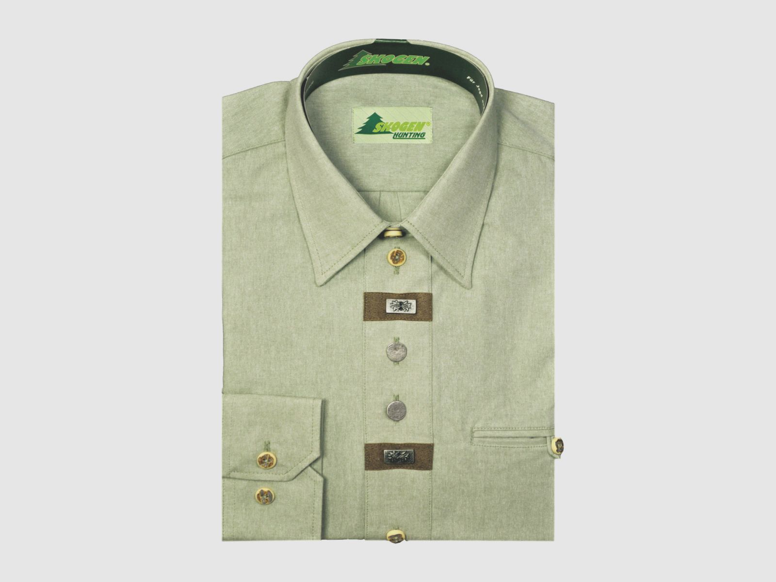 SKOGEN Chambray Hemd EXTRA LANGER Arm 69 cm lindgrün