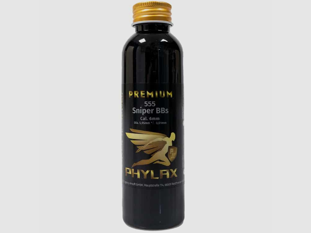 PHYLAX 045g Premium Airsoft BIO BBs / Airsoft Munition in der 555er Flasche