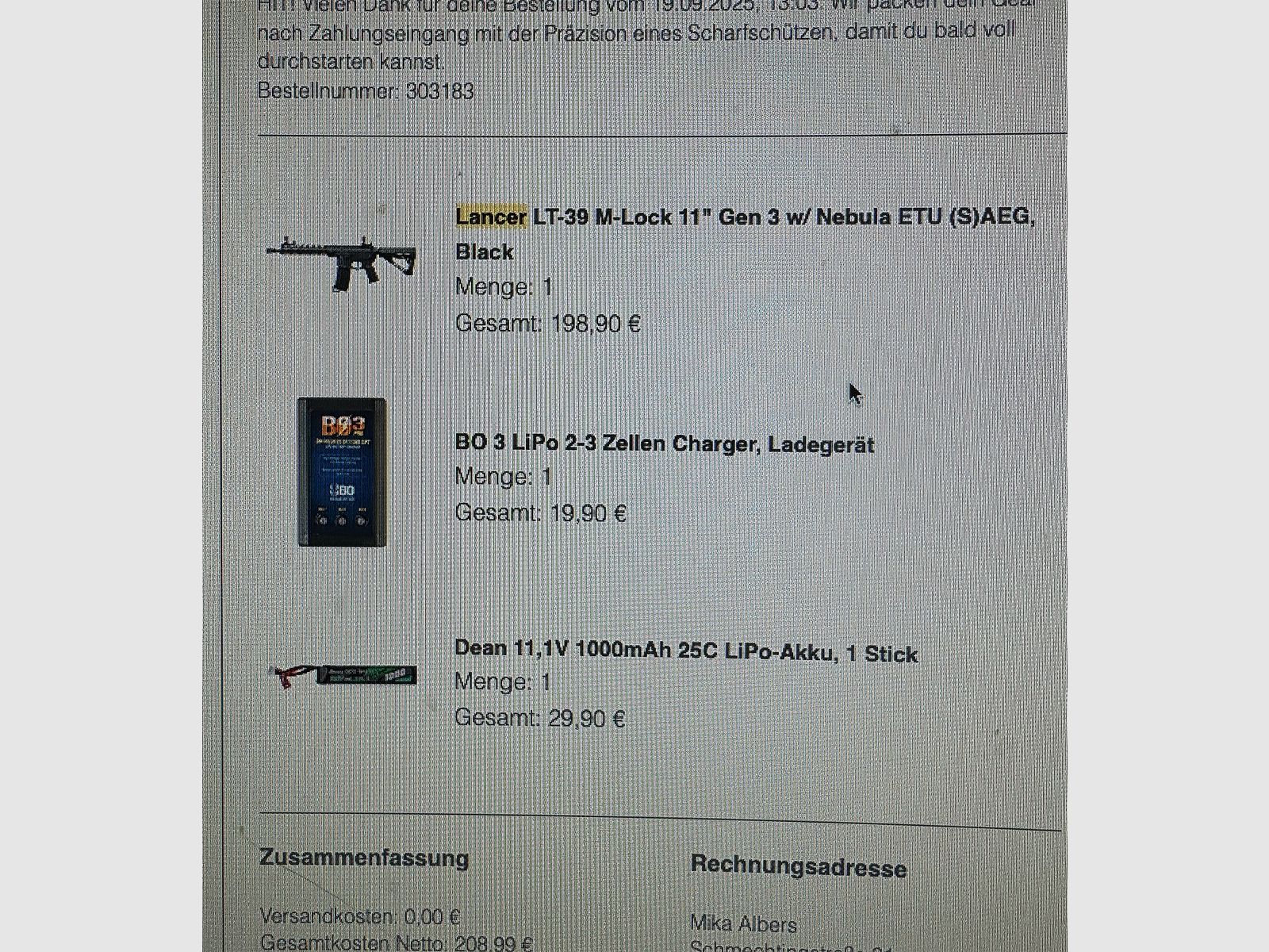 Lancer LT-39 M-Lock 11" Gen 3 con Nebula ETU (S)AEG incl. accesorios / todo como nuevo