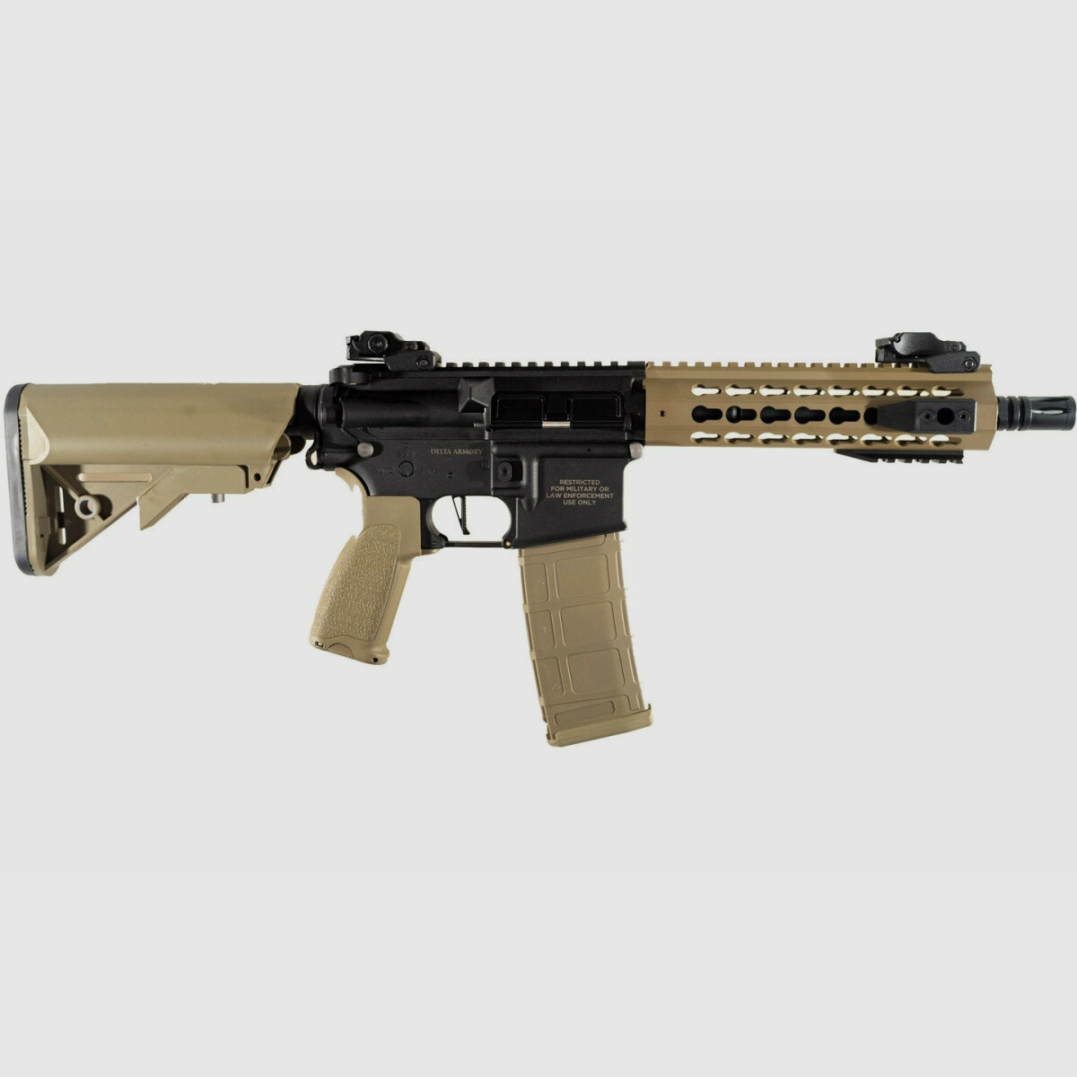 AR15 KeyMod 8 Zoll BRAVO Delta Armory Tan/Schwarz S-AEG Airsoft Gewehr Frei ab 18 Jahren