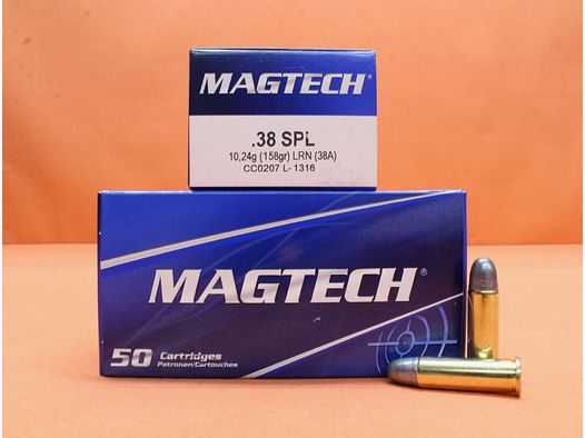 Magtech Patrone .38Special Magtech 158grs LRN (38A) VE 50 Patronen/ 10,24g Blei-Rundkopf