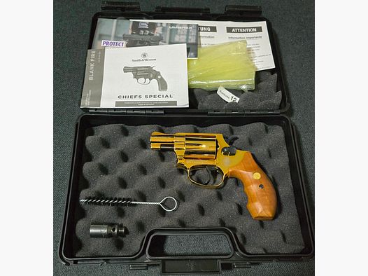 Smith&Wesson 9mm RK Schreckschuss 24 Karat Vergoldet Holzgriff