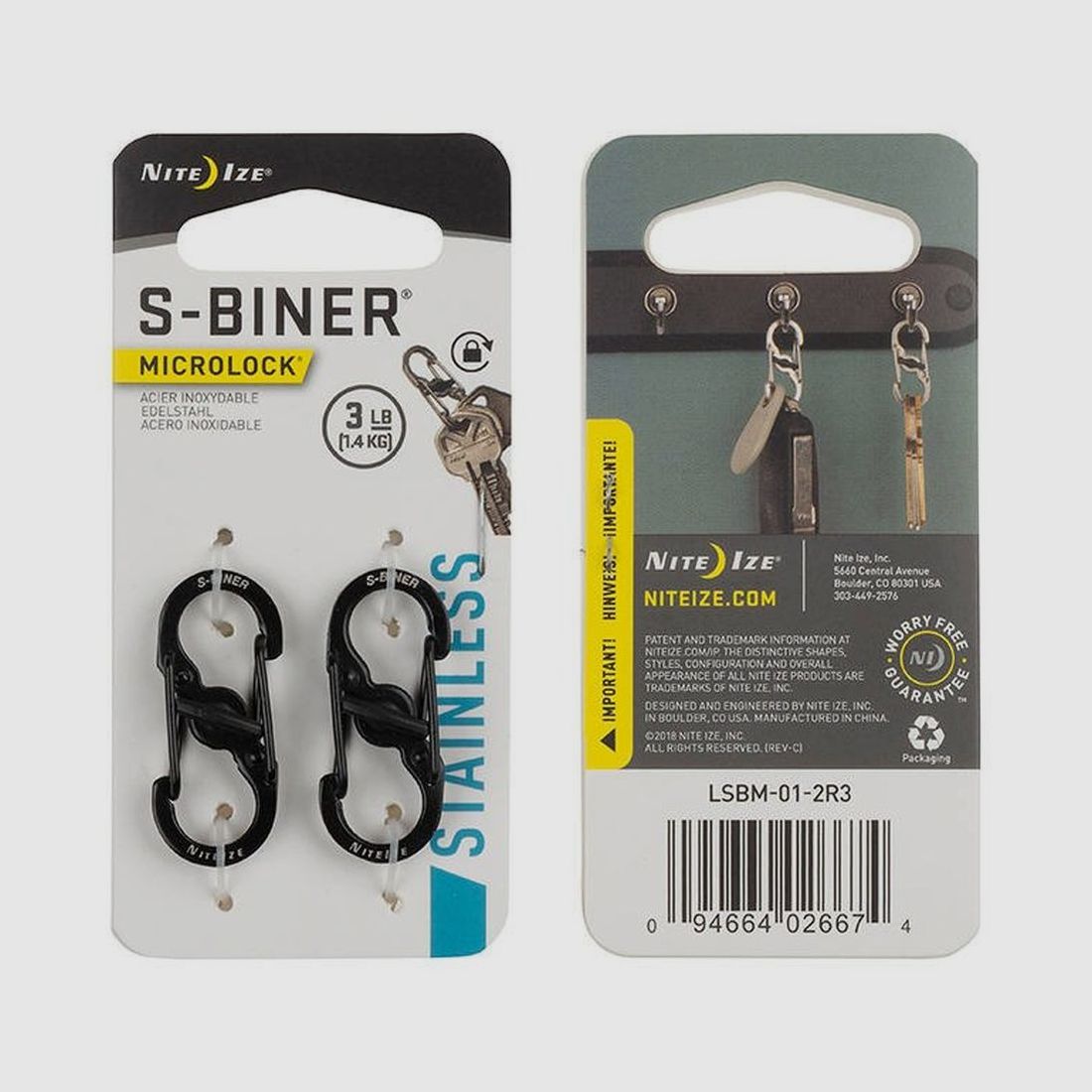 Nite Ize S-Biner Stainless Steel MicroLock 2pcs Schwarz