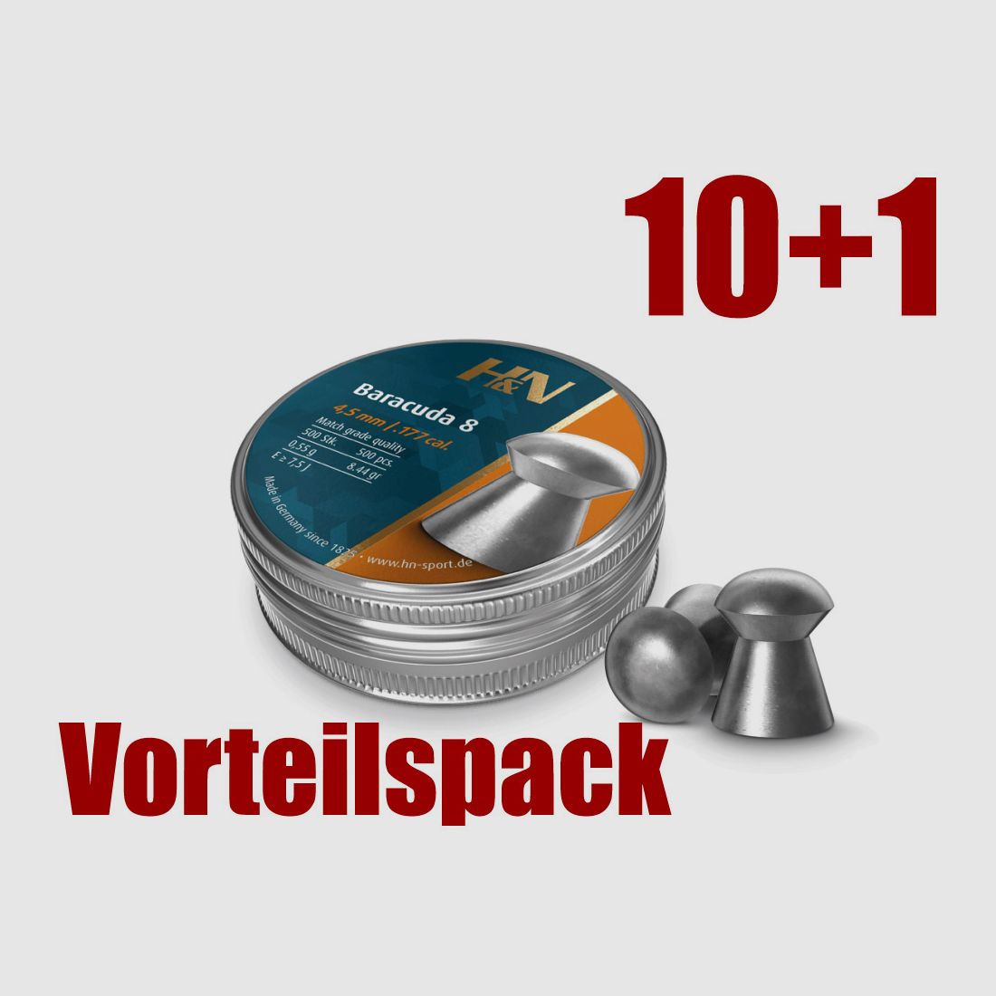 Vorteilspack 10+1 Rundkopf Diabolos H&N Baracuda 8 Kaliber 4,51 mm 0,55 g glatt 11 x 500 StĂĽck