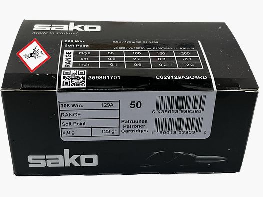 Sako Jagdpatrone Range Softpoint Kal..308Win 123 grs