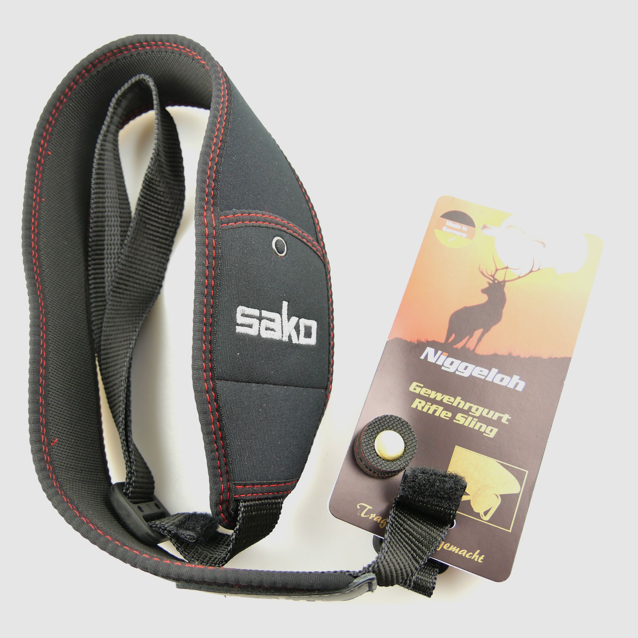 Niggeloh 134600505 Gewehrgurt SAKO Neopren Schwarz mit Einstecktasche