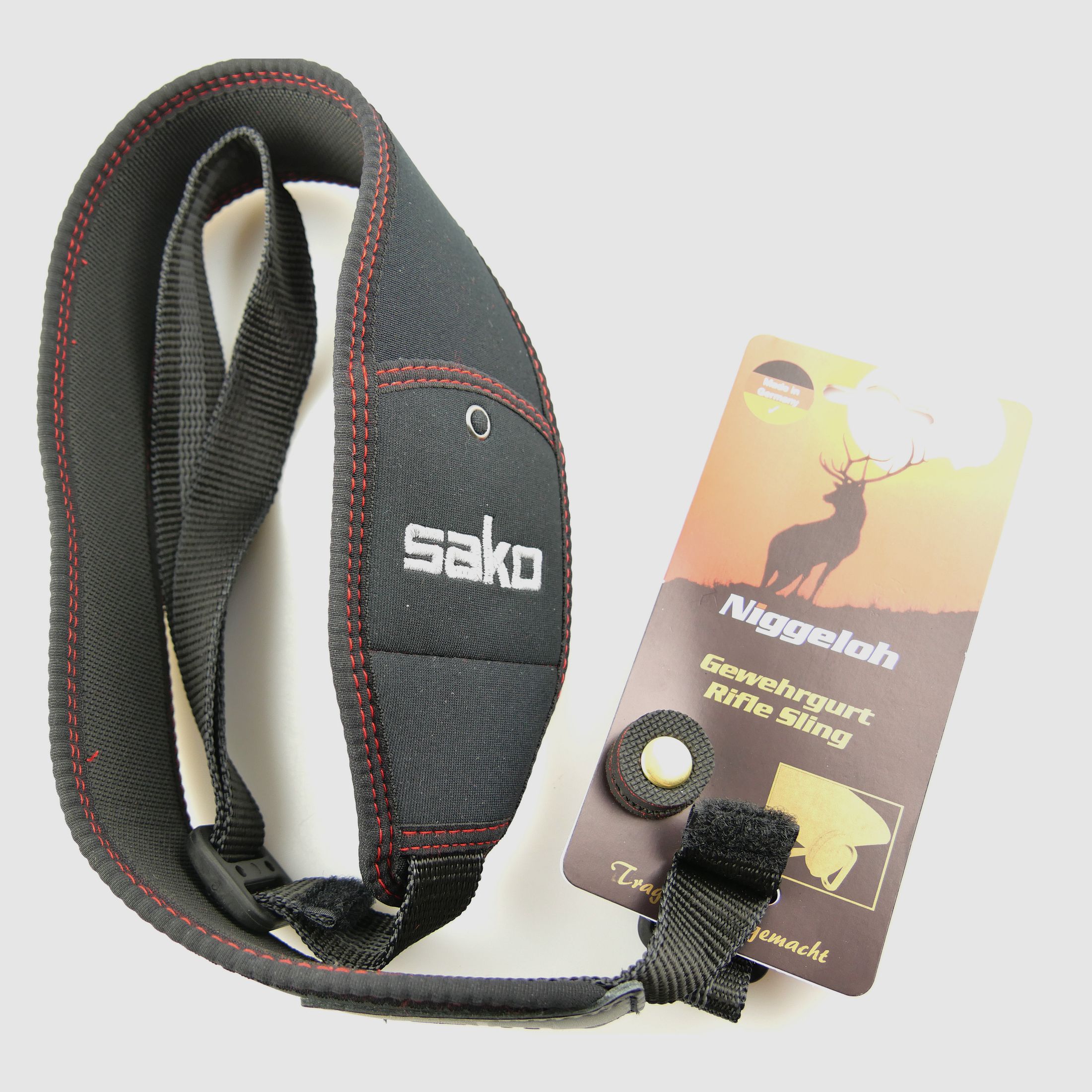 Niggeloh 134600505 Gewehrgurt SAKO Neopren Schwarz mit Einstecktasche