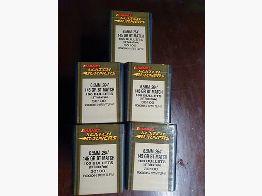 5x100 Stk Barnes Matchburner VLD Geschosse 6,5mm/.264" 145grs HPBT, Creedmoor, Long Range.....