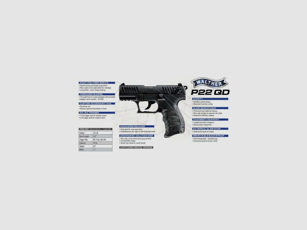 PISTOLA WALTHER P22QD 3, 42 C 22 LR, imagen 2 de 2