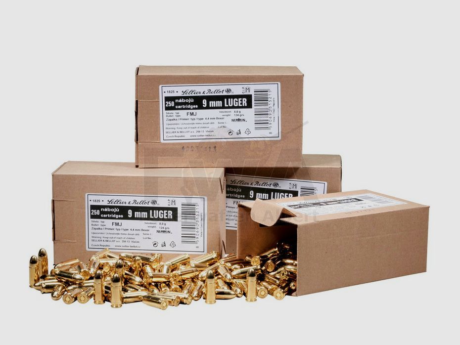 Patronen 9mm Luger Vollmantel 250er Schüttpackung - Sellier & Bellot