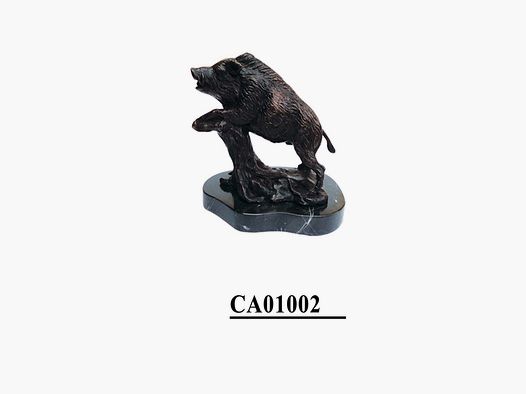 Lovergreen große Bronzestatue Motiv Wildschwein auf Baumstumpf klein